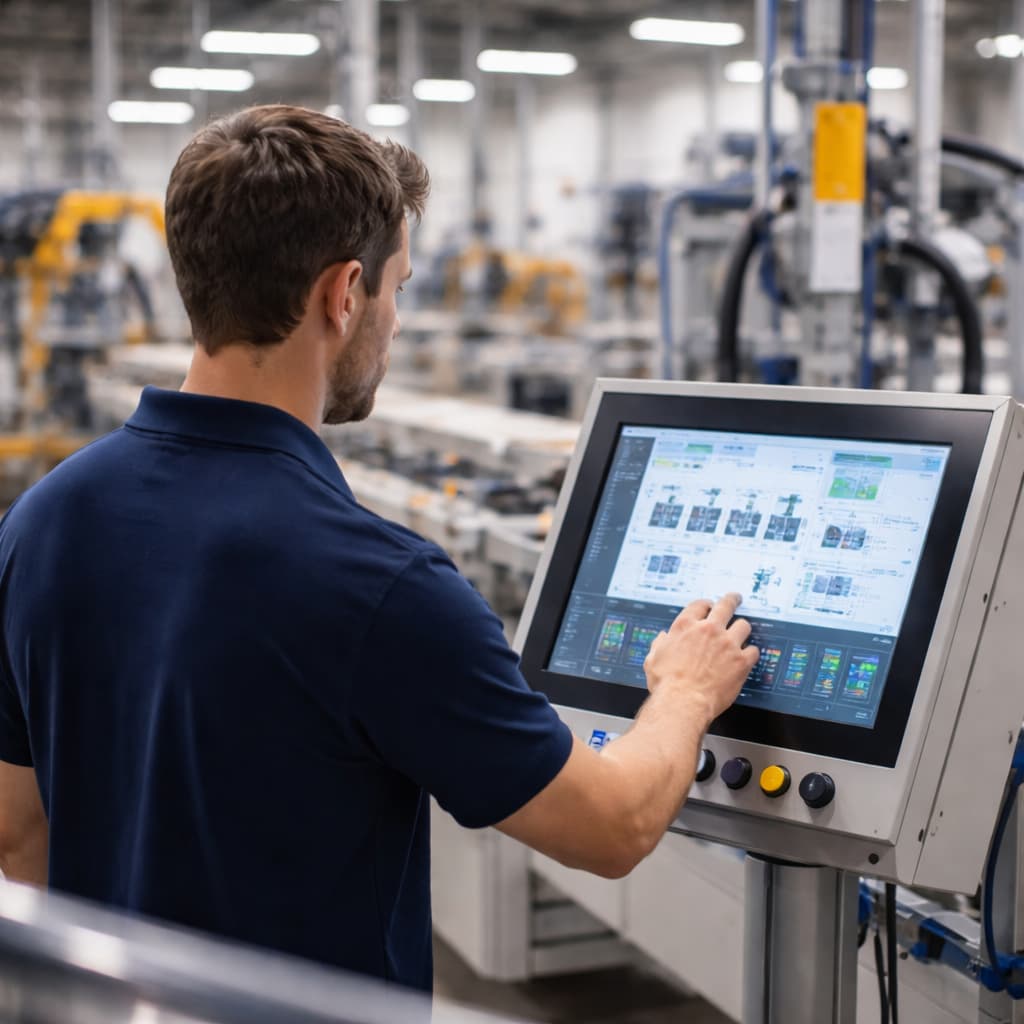 person using production equipment